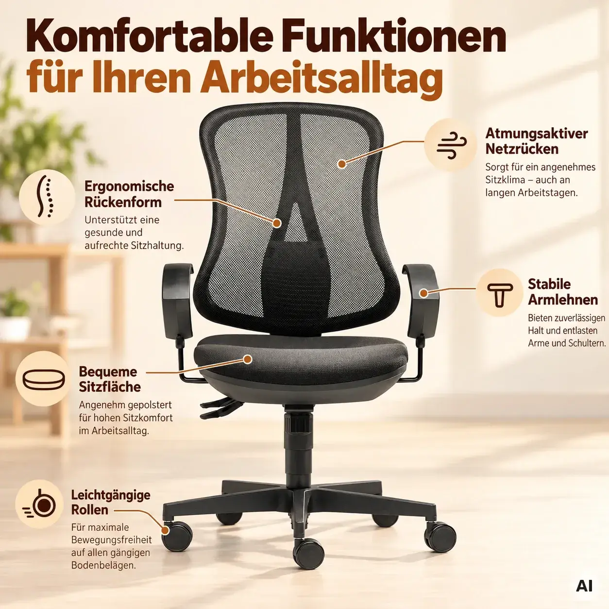 Flash Net M - Ergonomischer Netz-Drehstuhl