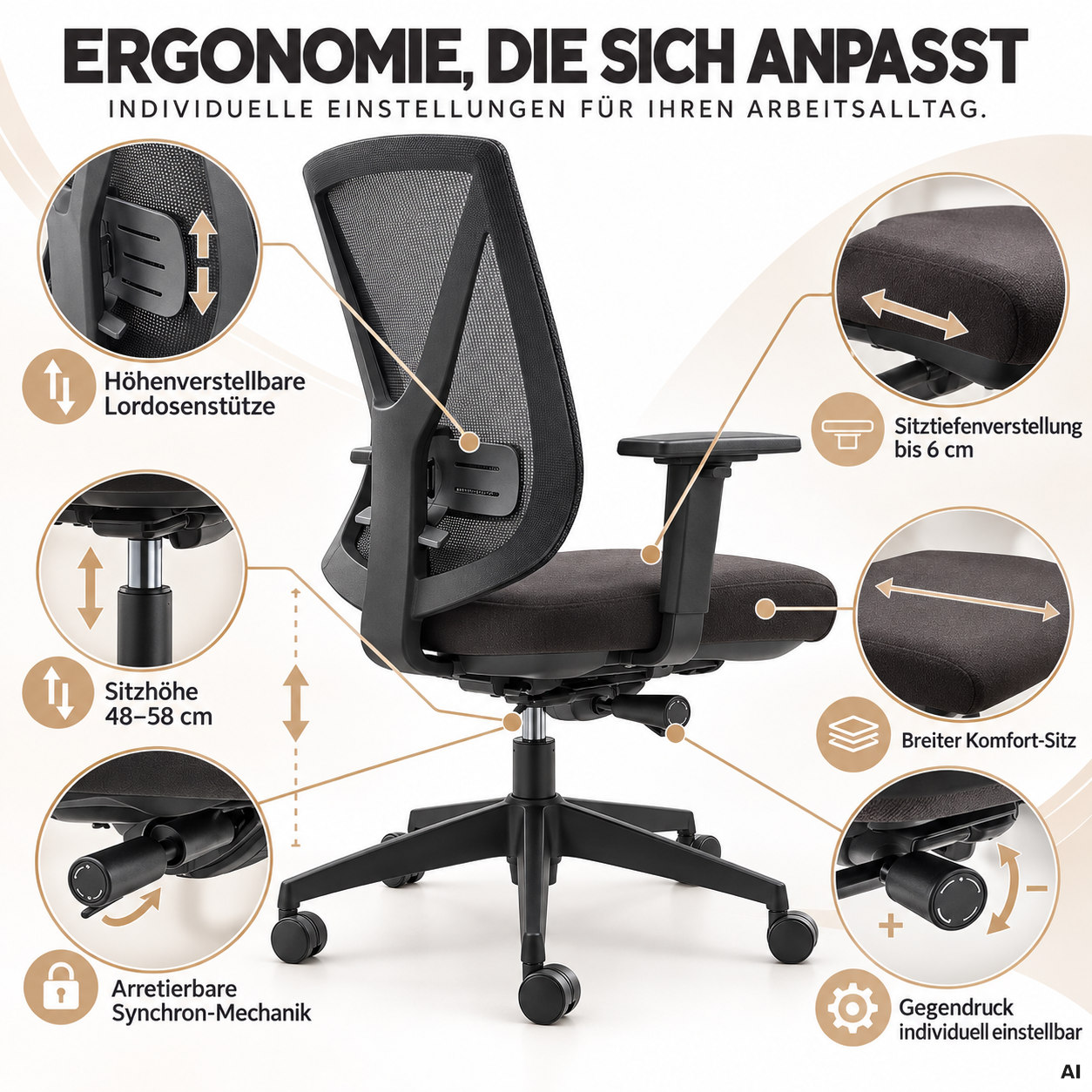 Ergo Studio M - Hochwertiger Netz-Drehstuhl
